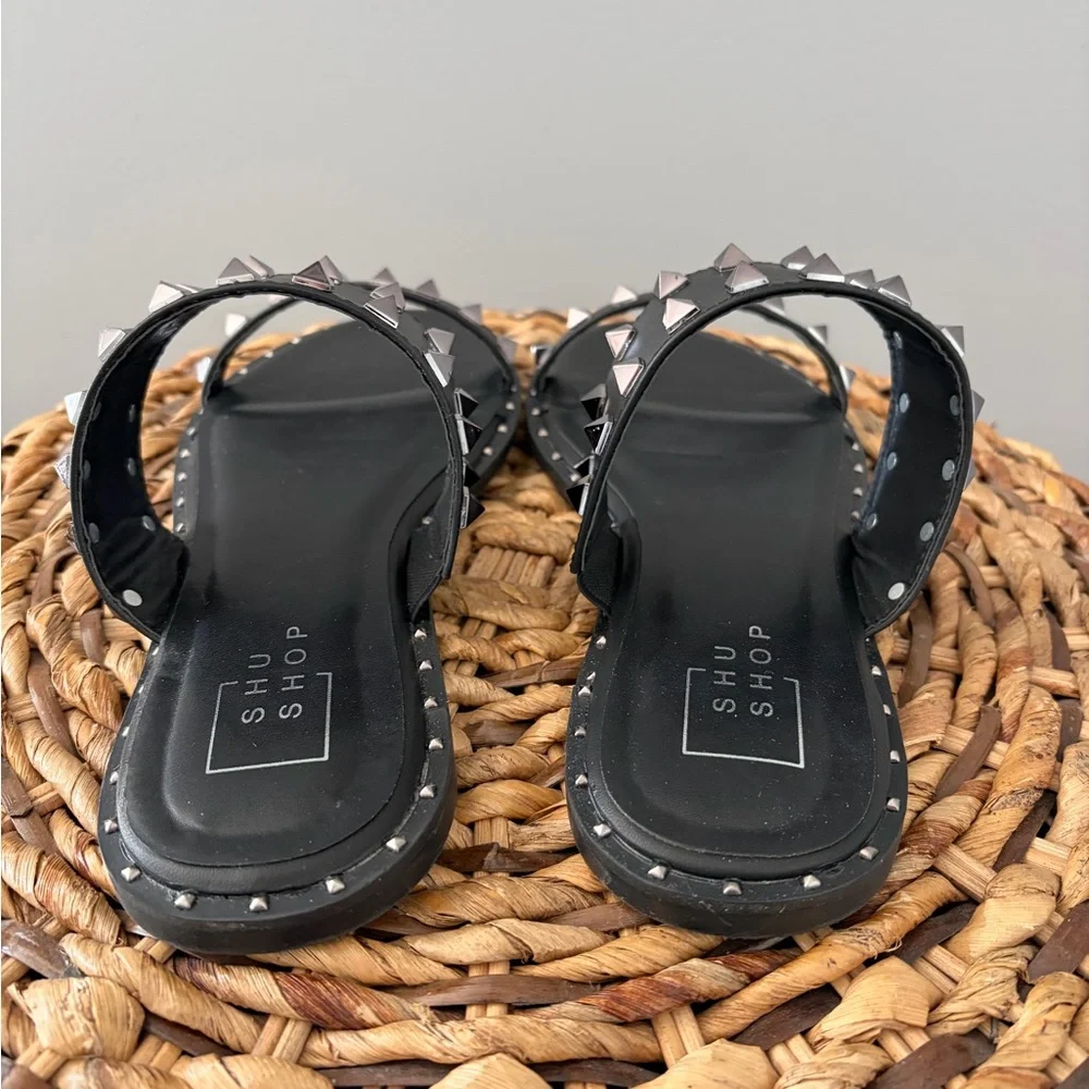 ShuShop Studded Black Slide Sandals 
Size 8
Like new 
Smoke free home - Picture 2 of 4